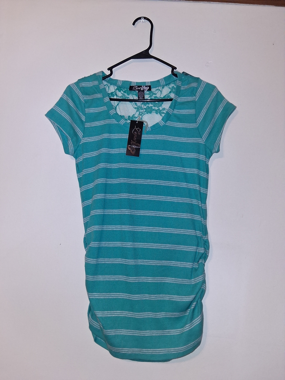 Lena Teal & White Striped Short Sleeve Top